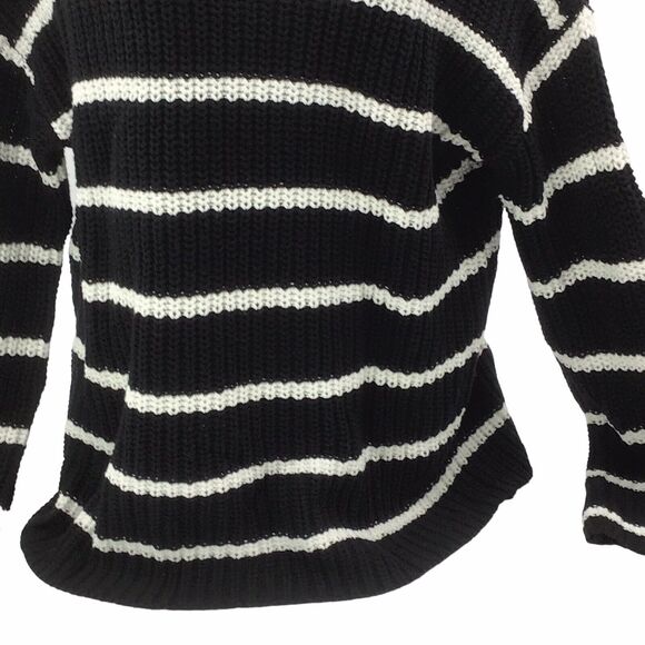 Caslon Women’s Small Black White Chunky Turtleneck Pullover Striped Sweater - Picture 4 of 13